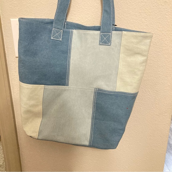 C & C California Denim Patchwork Tote with Pocket - Picture 4 of 11
